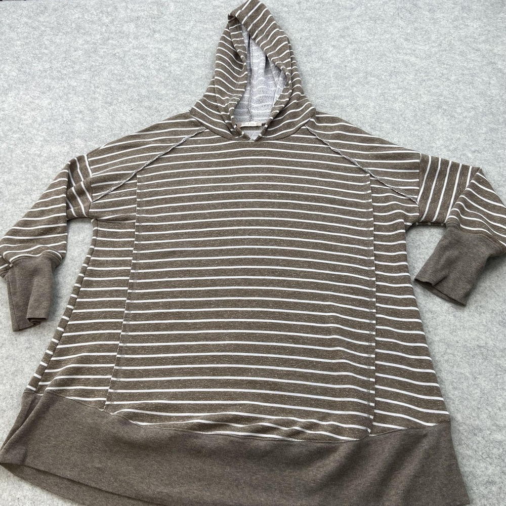 Altar'd State Hoodie Womens Large Brown Stripe Terry Raglan Pullover Long Sleeve